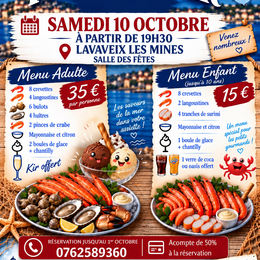 Repas Fruits de Mer à Lavaveix-Les-Mines