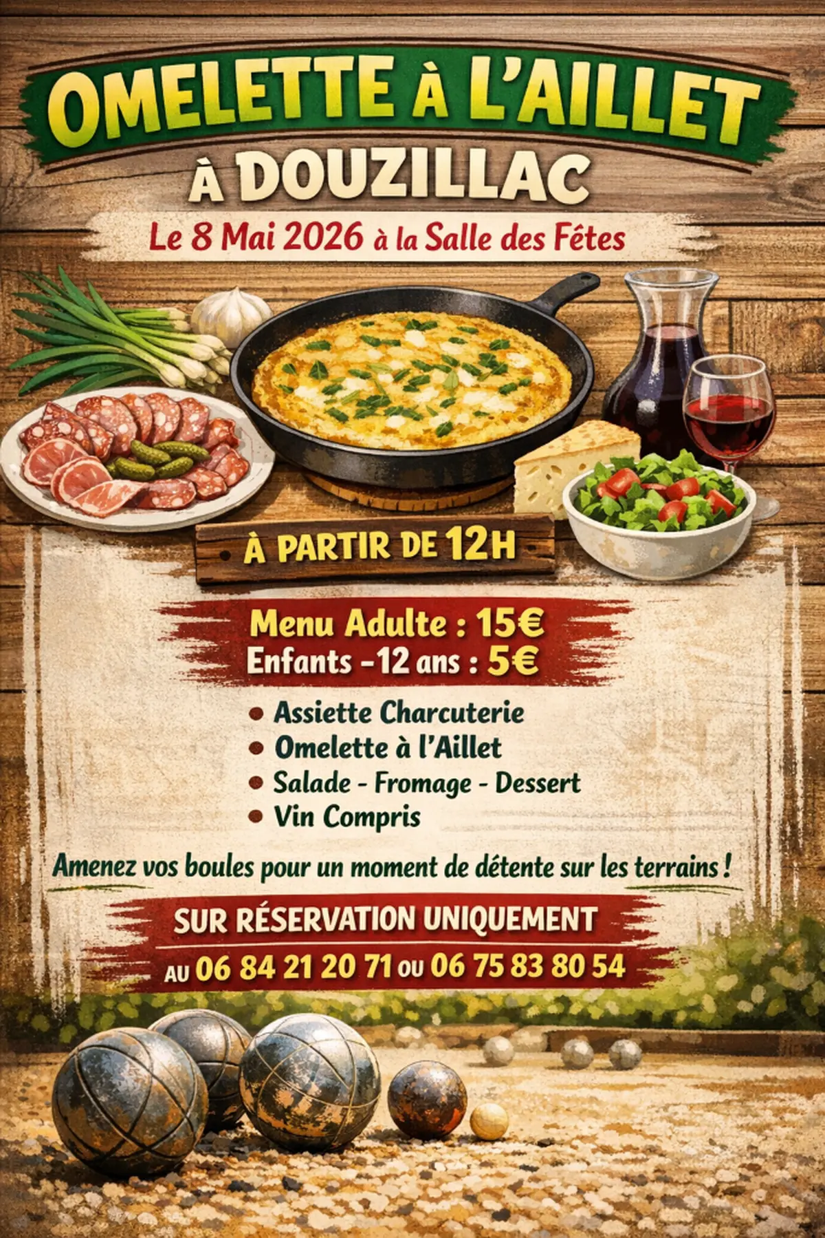 Repas (omelette à l'aillet) et pétanque