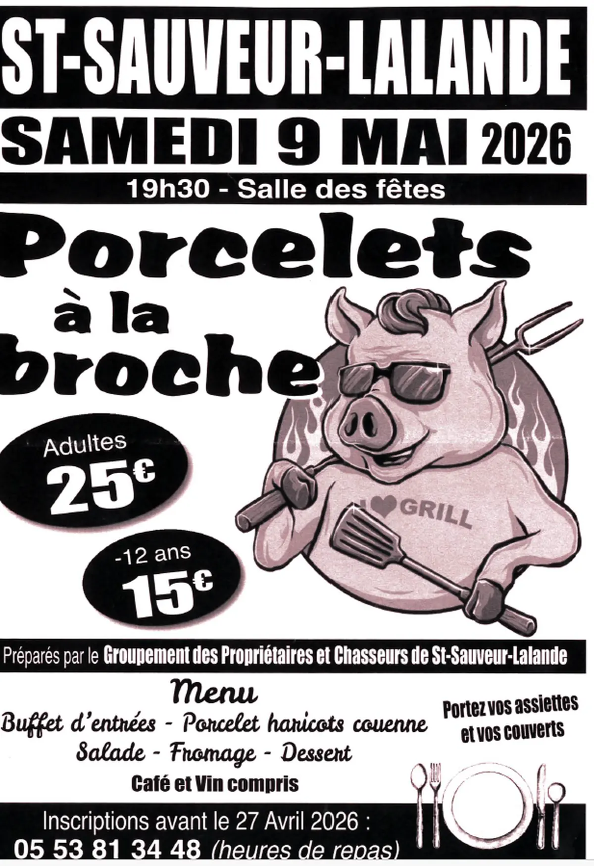 Repas porcelets à la broche
