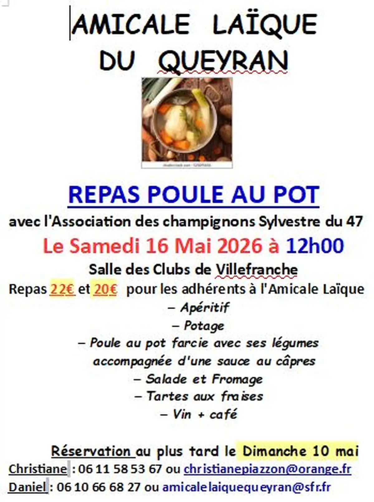 Repas poule au pot