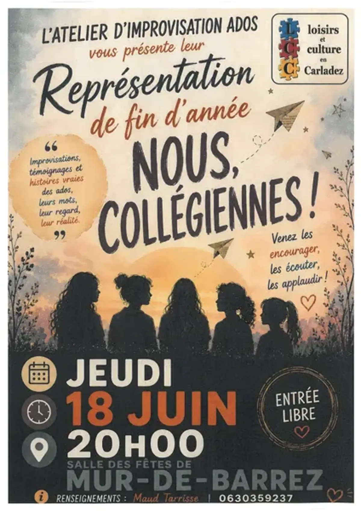 Représentation de théâtre de fin d'année Nous, collégiennes ! 