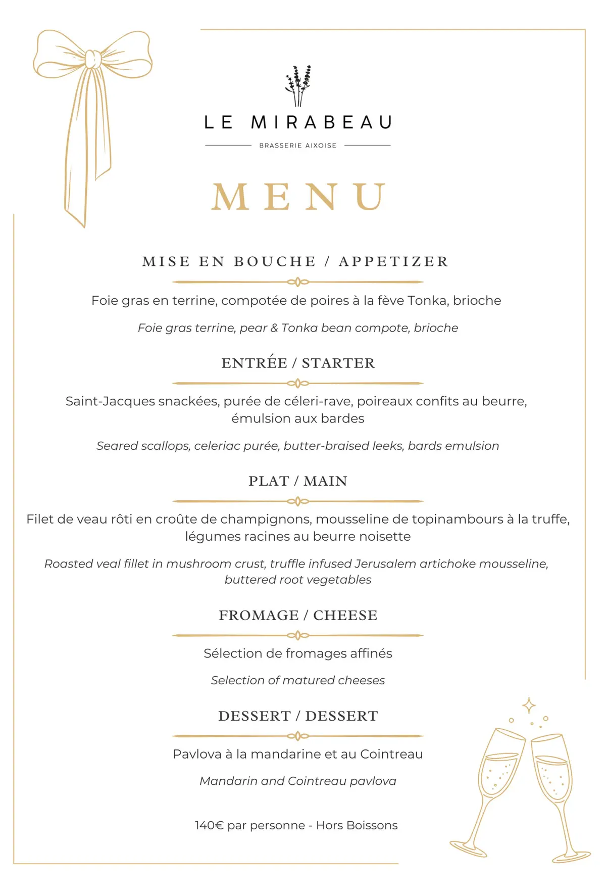 Restaurant Le Mirabeau - Réveillon de la Saint-Sylvestre