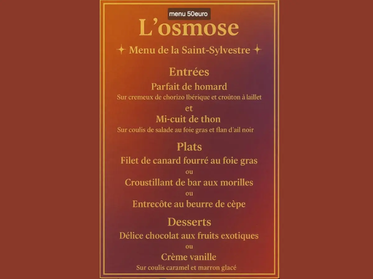 Réveillon de la Saint Sylvestre au restaurant l'Osmose