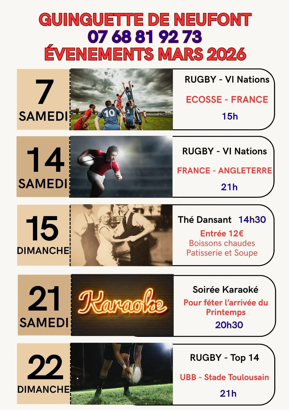 Rugby VI Nations - UBB - Stade Toulousain - la guinguette de Neufont