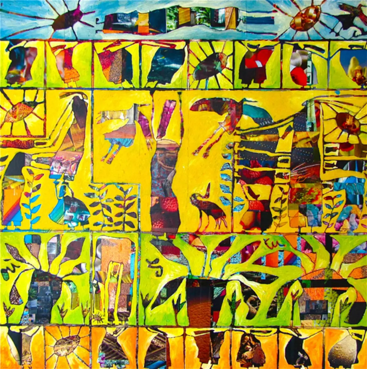 Sabine Mugnier,  80 x 80 cm  Peinture sur mosaïque de photos 