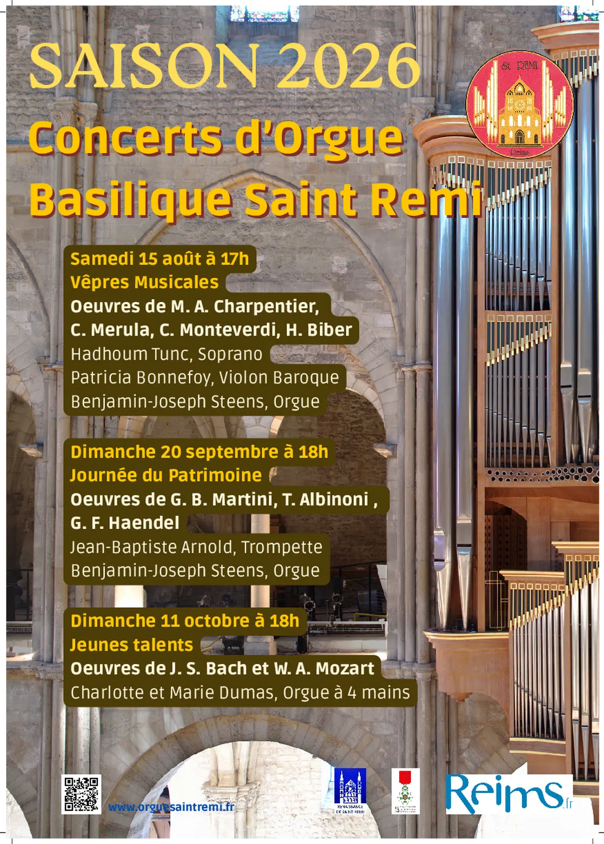 Saison 2026 - Concerts d'orgue en la Basilique Saint Remi de Reims