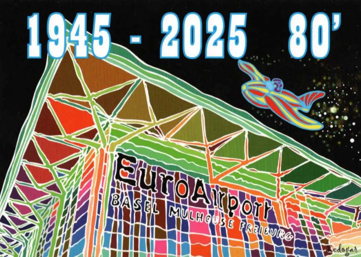 La carte postale qui célèbre les 80 ans de l'EuroAirport