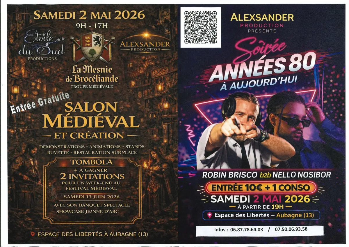 Salon médiéval et soirée années 80 à aujourd'hui.