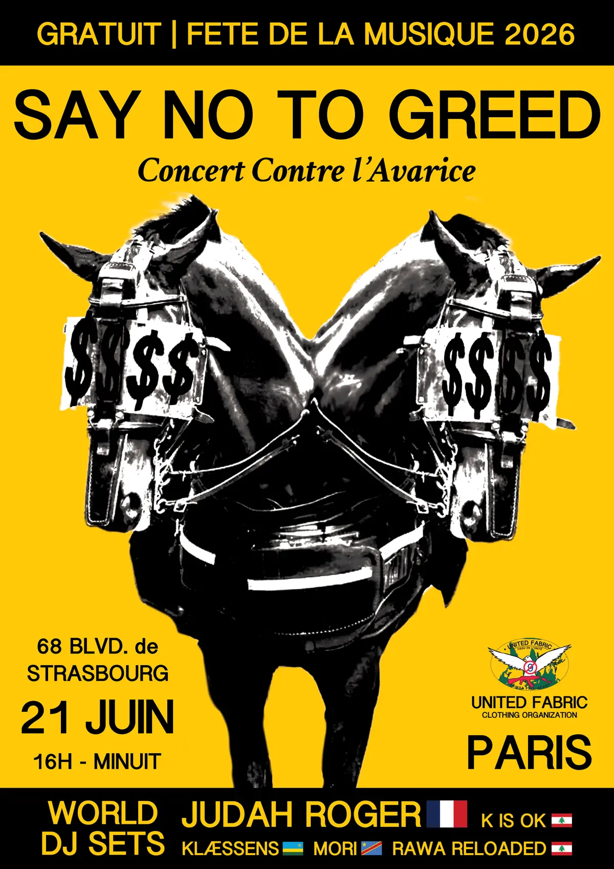 SAY NO TO GREED Concert contre l'avarice