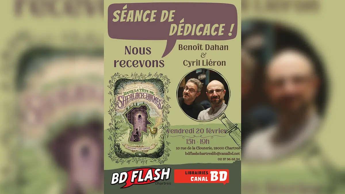 Séance de dédicace de l'équipe de Dans la tête de Sherlock Holmes