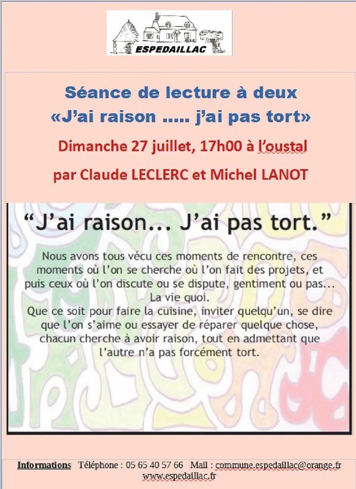 Séance de lecture à deux voix à Espédaillac
