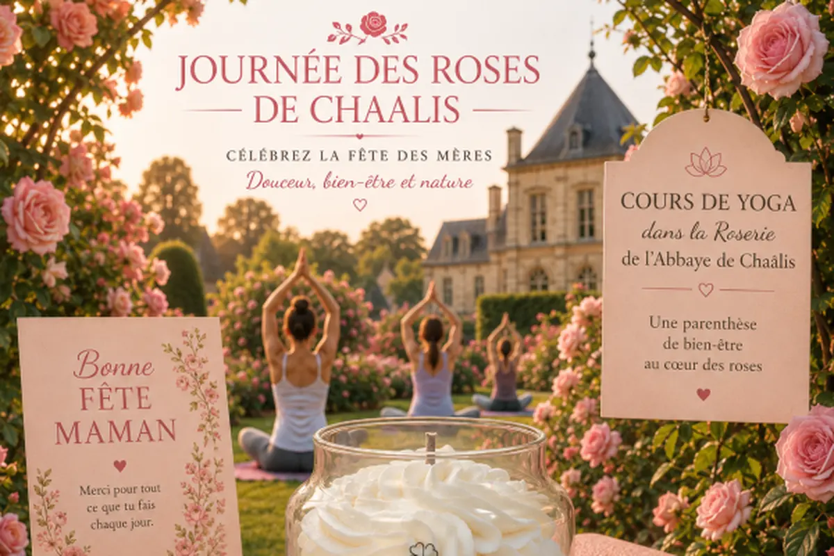 Séance de yoga dans la roseraie du Domaine de Chaalis