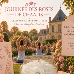 Séance de yoga dans la roseraie du Domaine de Chaalis