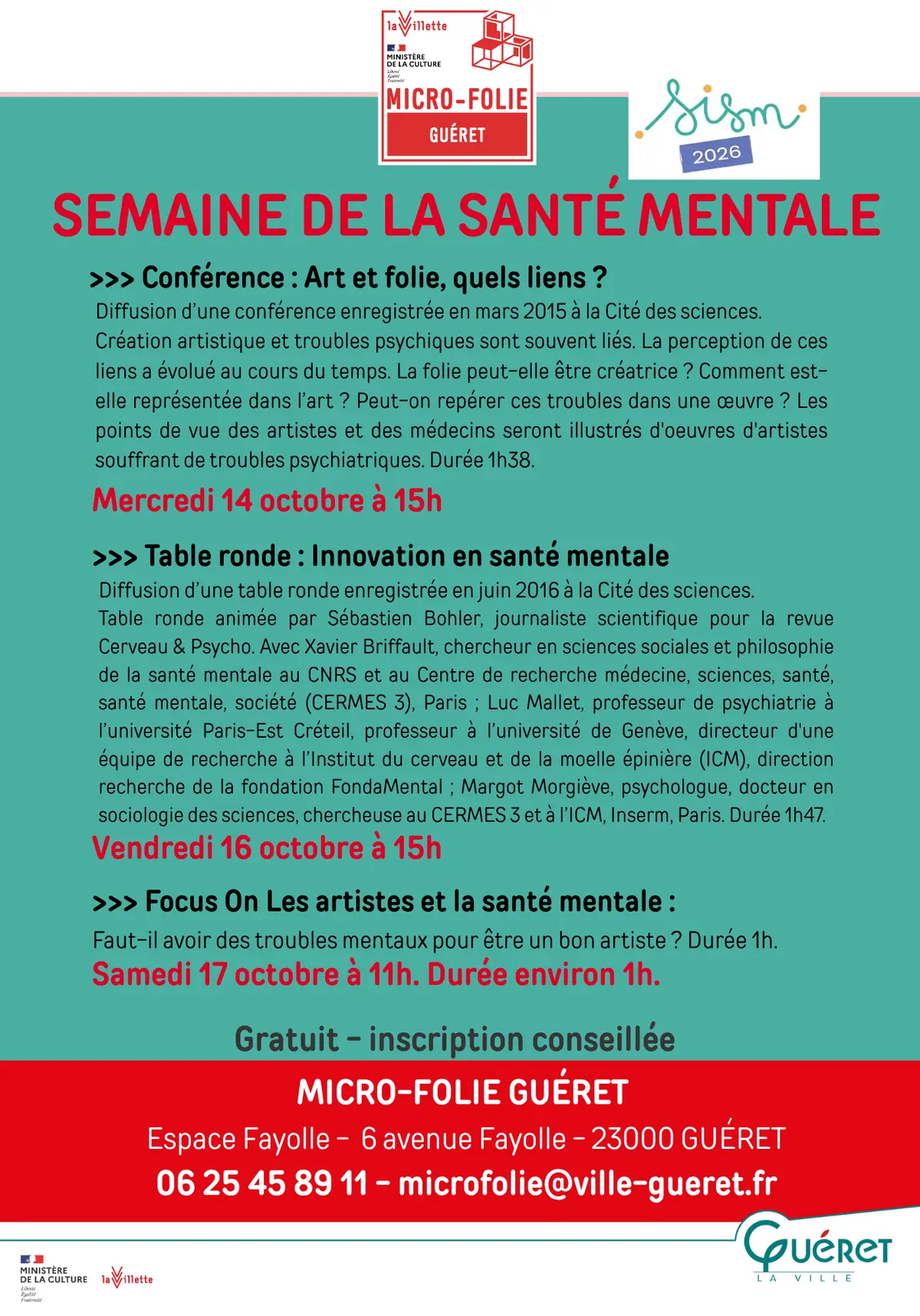 Semaine de la santé mentale : diffusion de la conférence Art et folie, quels liens ?