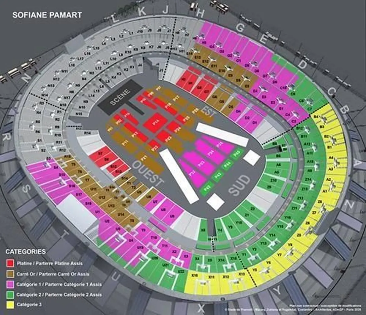 La plan du Stade de France pour le concert de Sofiane Pamart
