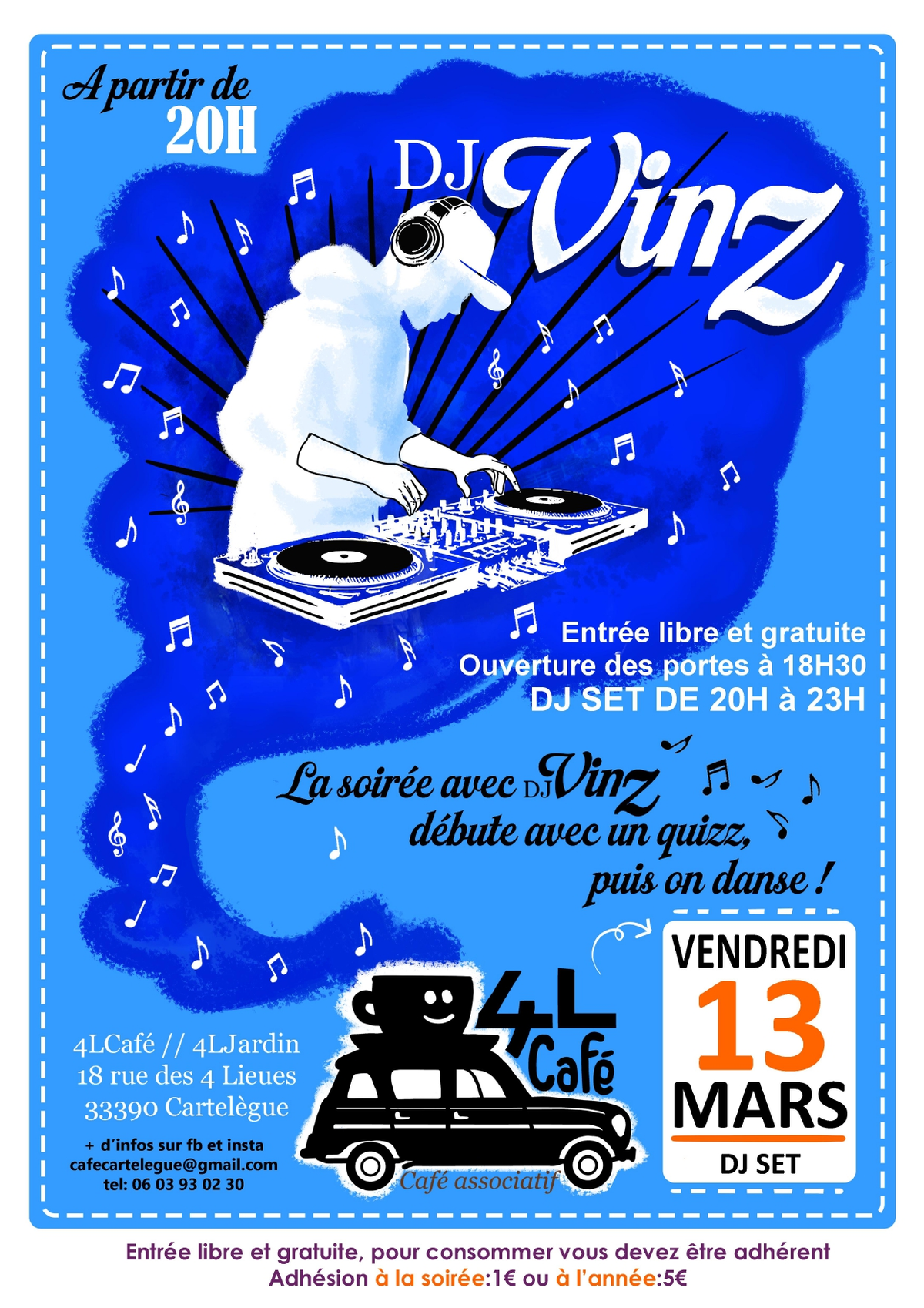 Soirée avec Dj Vinz au 4L café