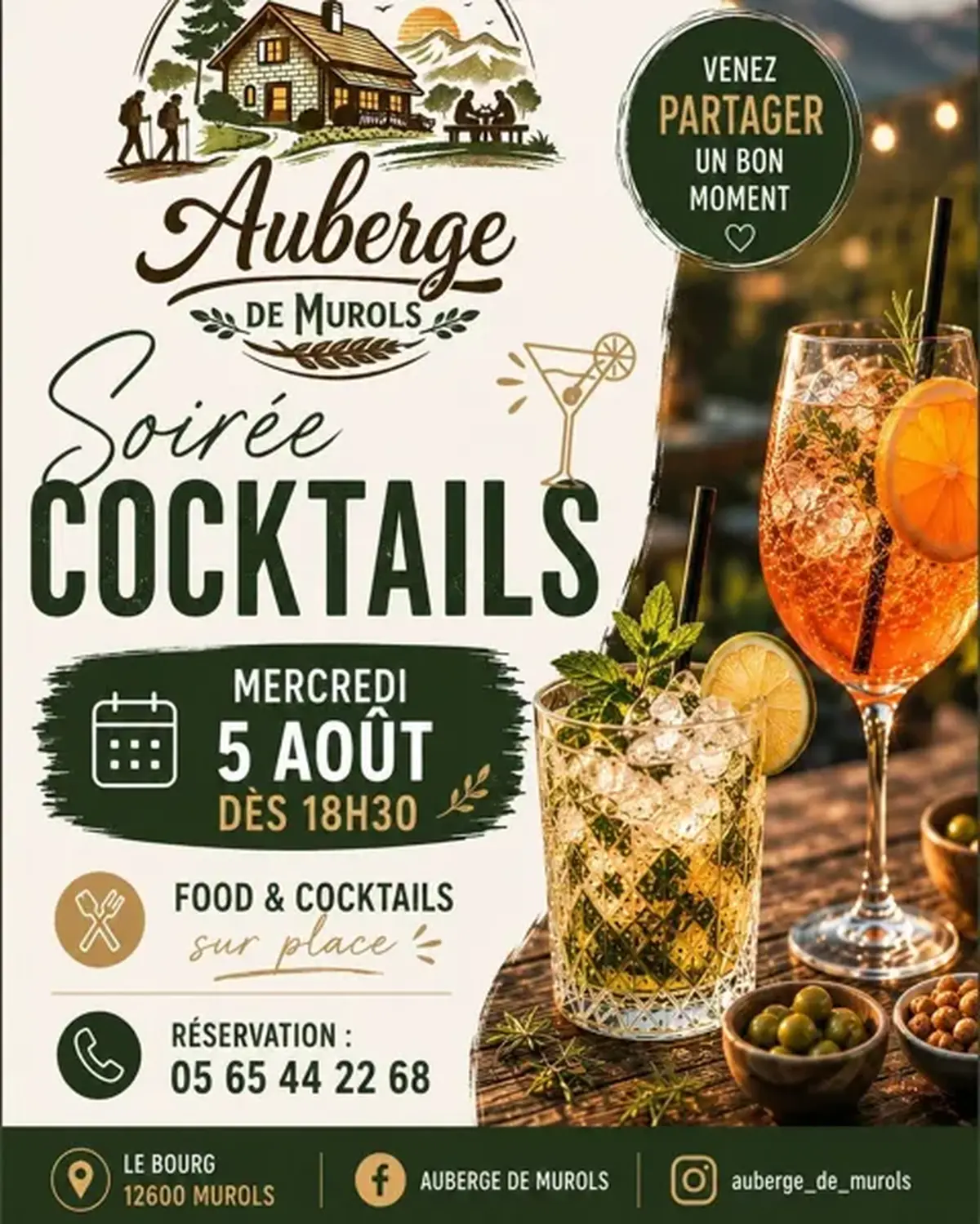 Soirée cocktails à l'Auberge de Murols