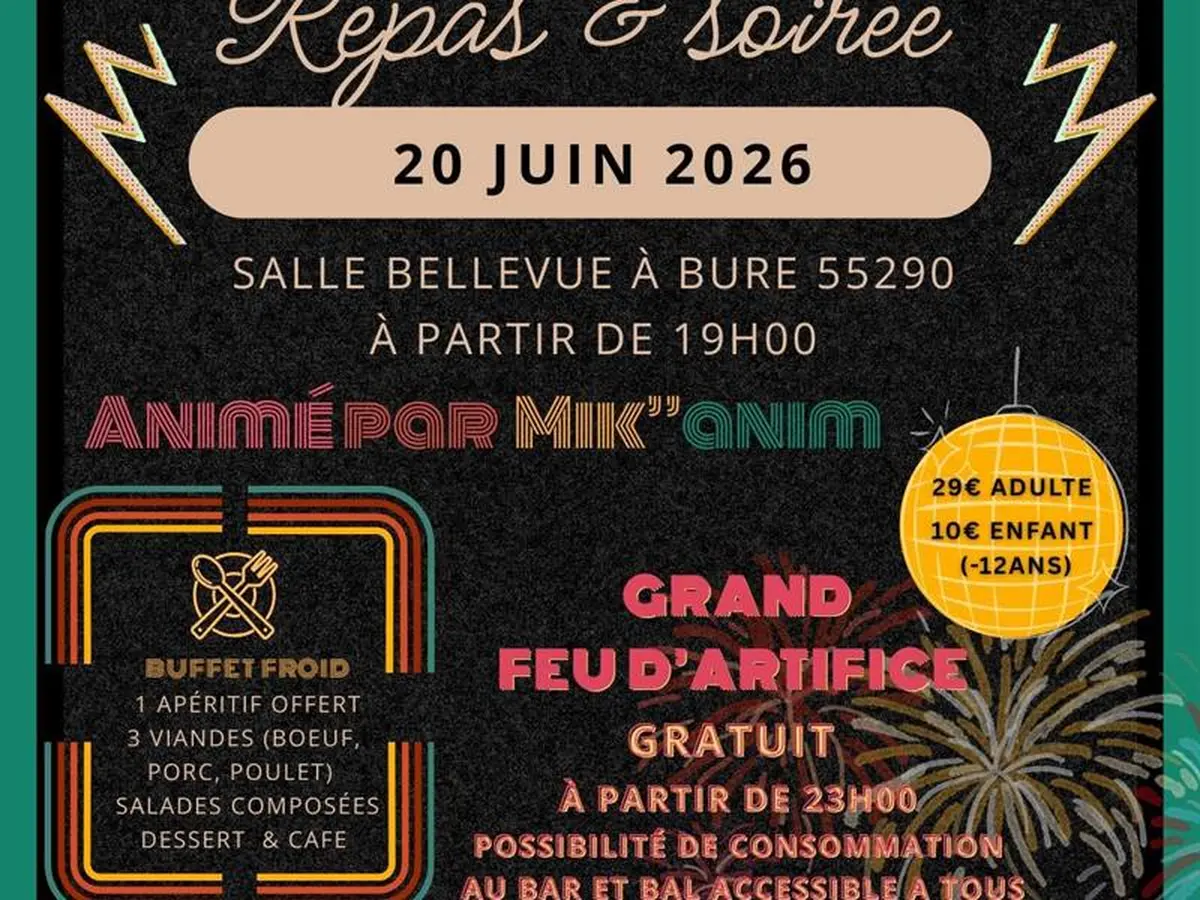Soirée et repas année 80 et grand feu d'artifice