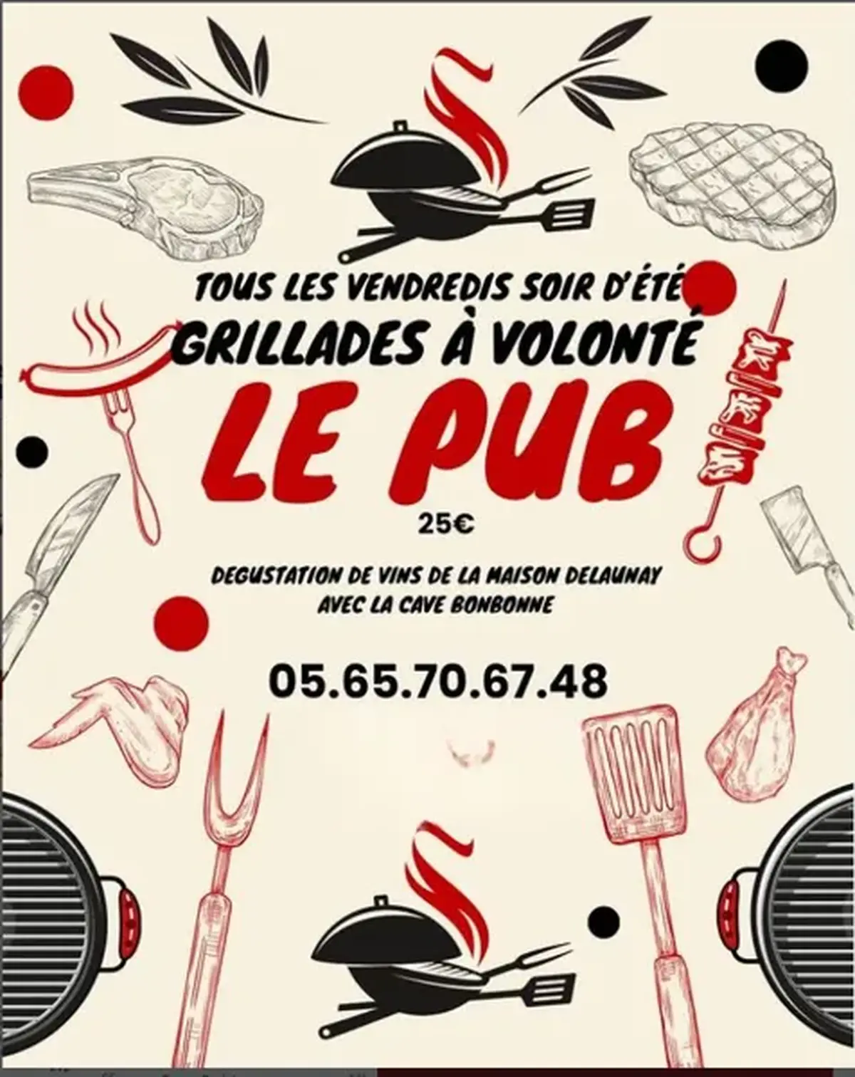 Soirée Grillades à volonté au Pub à Laissac