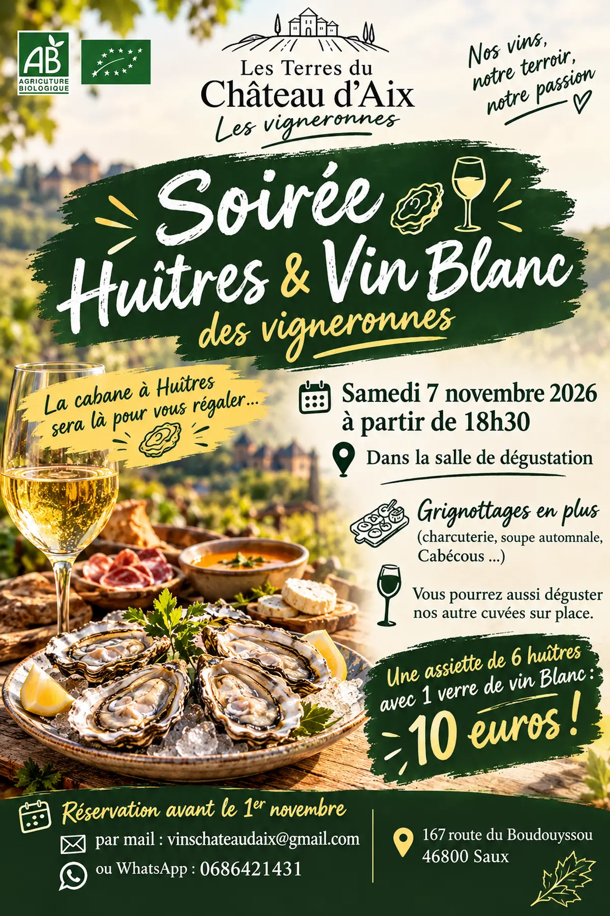 Soirée Huîtres & Vin Blanc des vigneronnes au château d'Aix