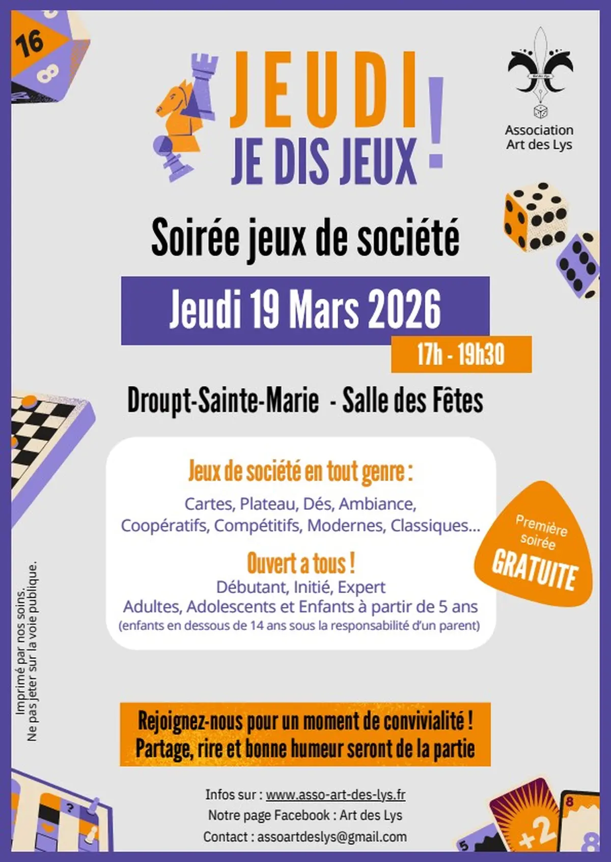 Soirée Jeux de Société à la salle des fêtes de Droupt-Sainte-Marie