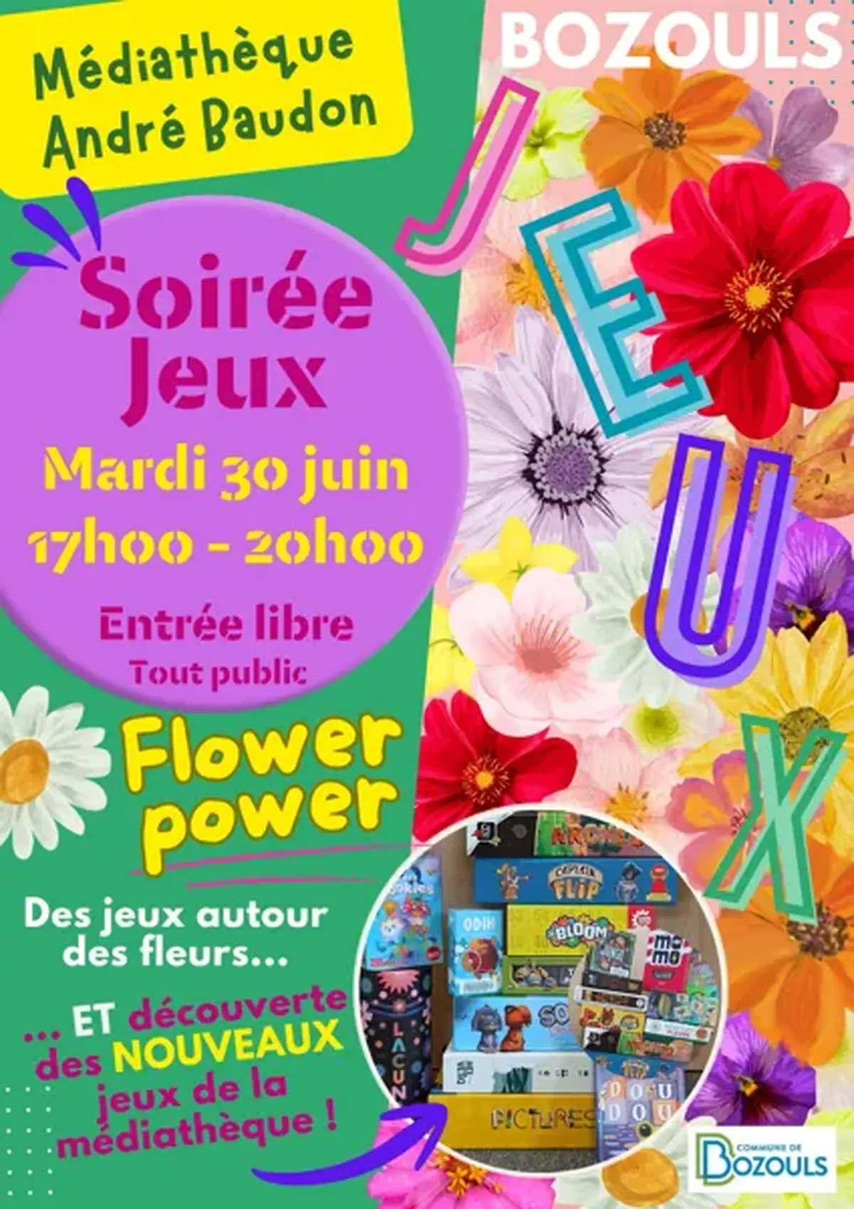 Soirée jeux Flower power à la Médiathèque de Bozouls