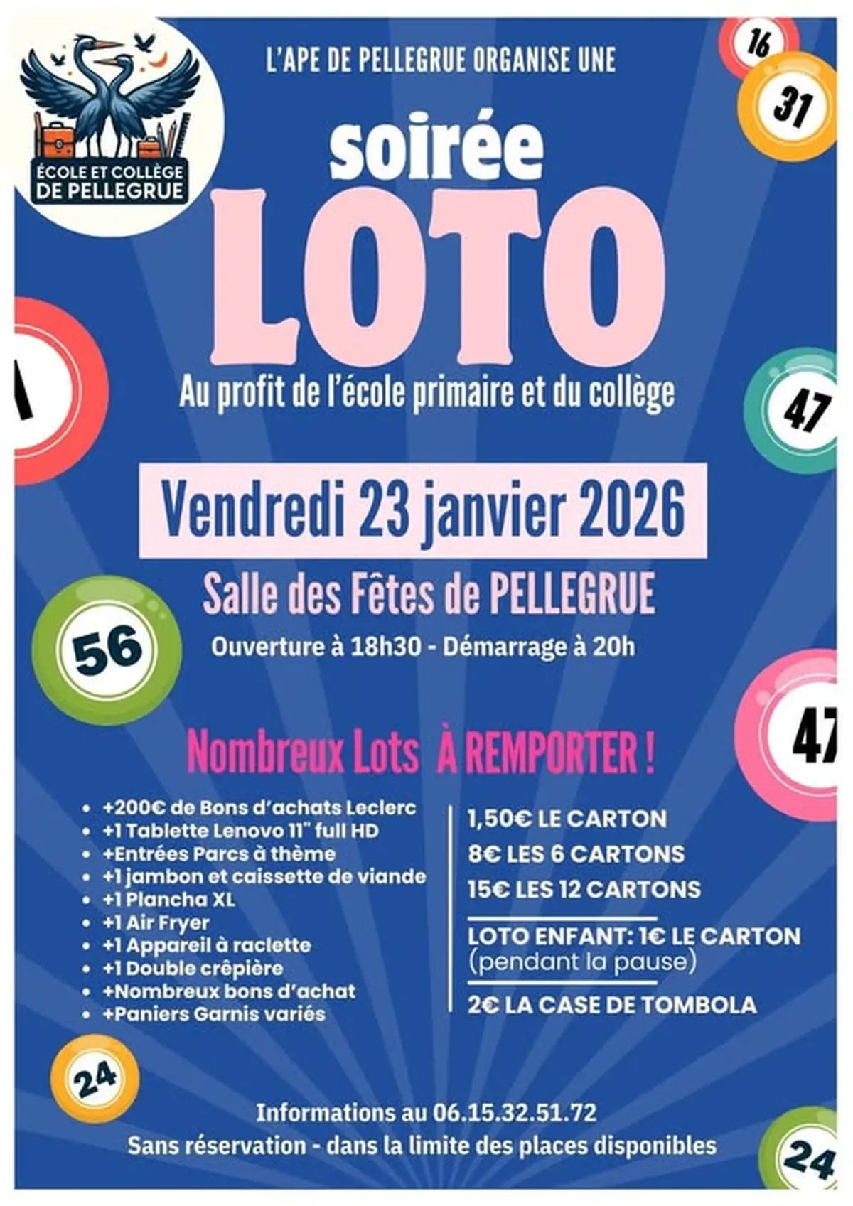 Soirée loto par l'APE de Pellegrue