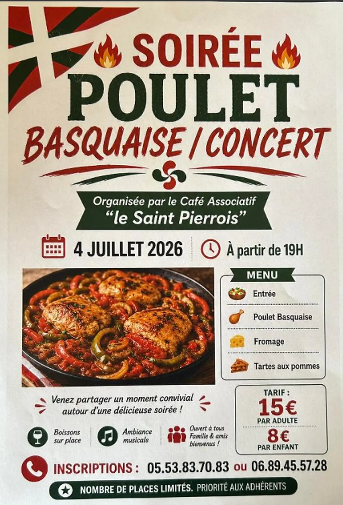 Soirée poulet basquaise/concert