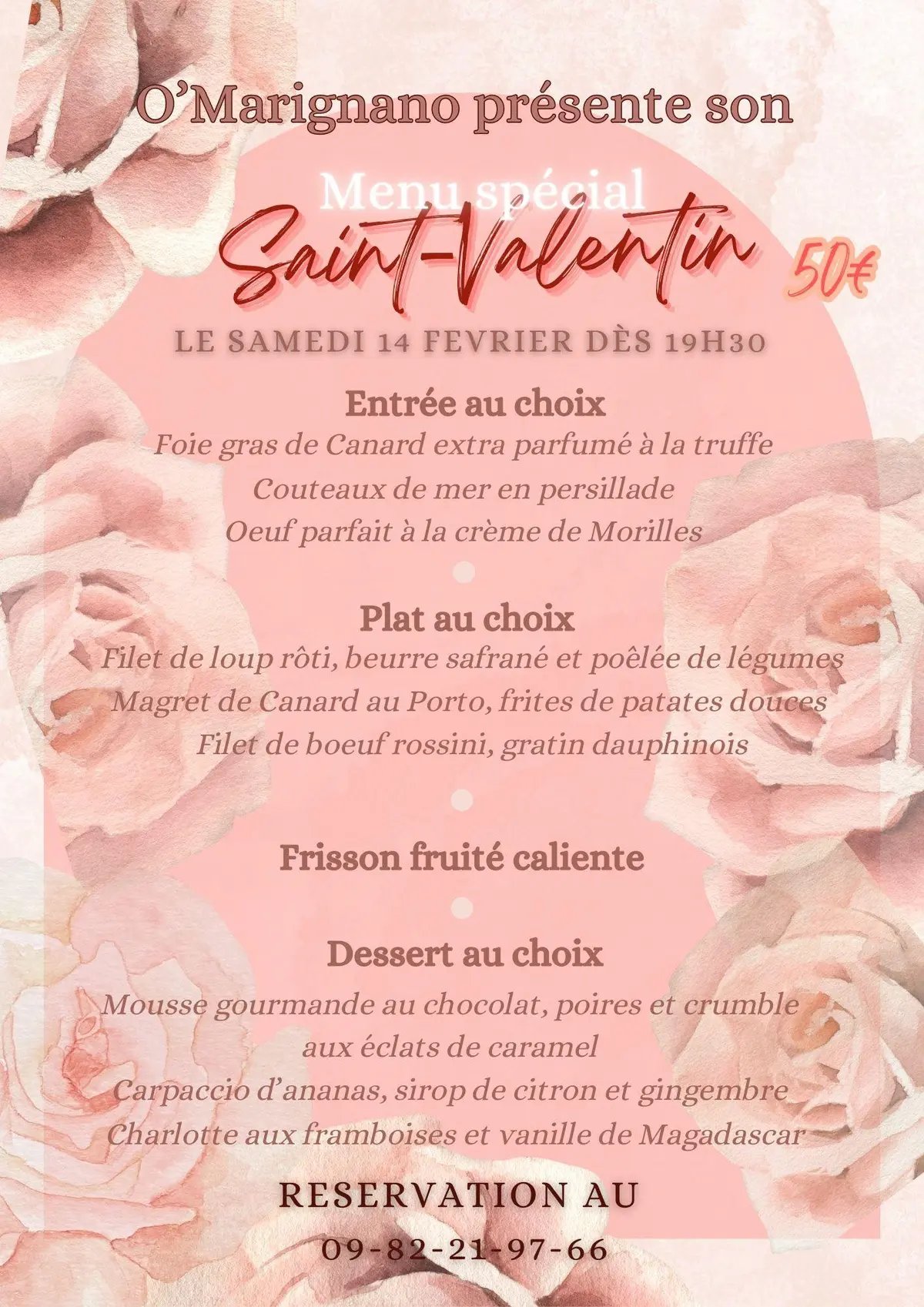 Soirée spéciale Saint-Valentin au restaurant O'Marignano