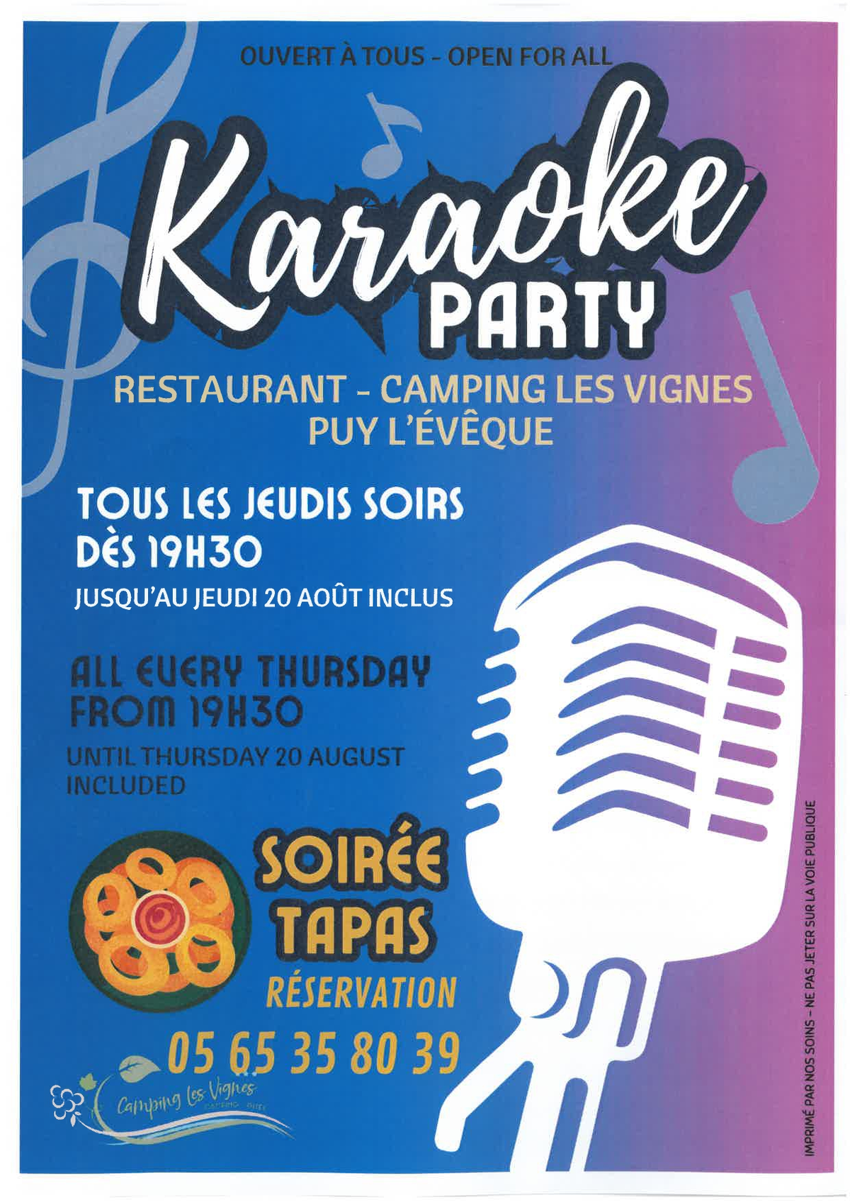 Soirée tapas et karaoké au camping les Vignes