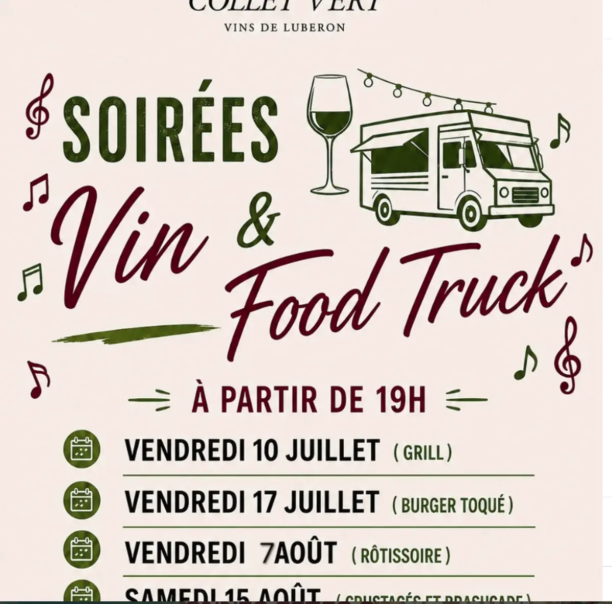 Soirée vin et food truck au Domaine du Collet Vert
