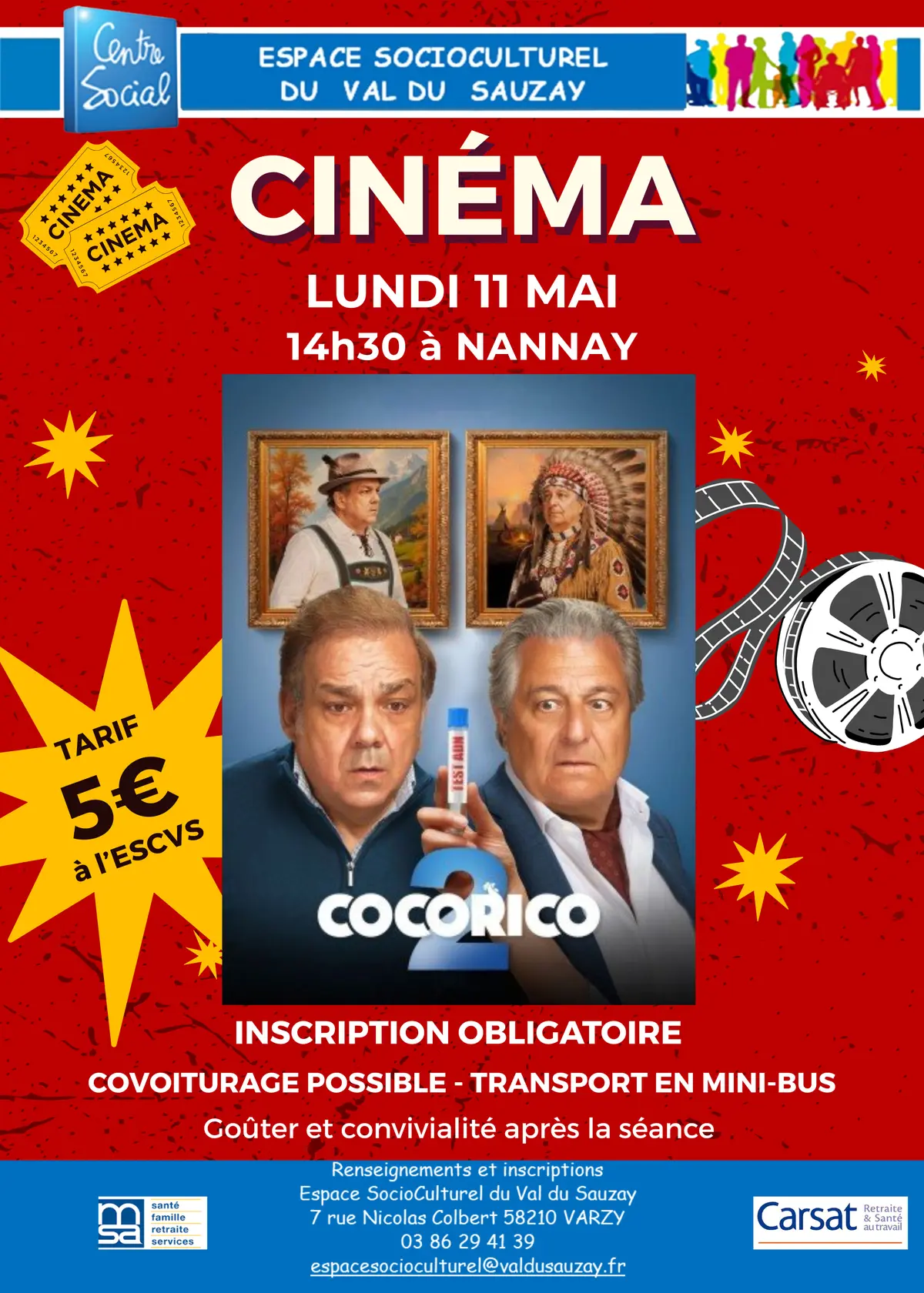 Sortie cinéma à Nannay - Film : Cocorico  - Proposée par l'ESCVS
