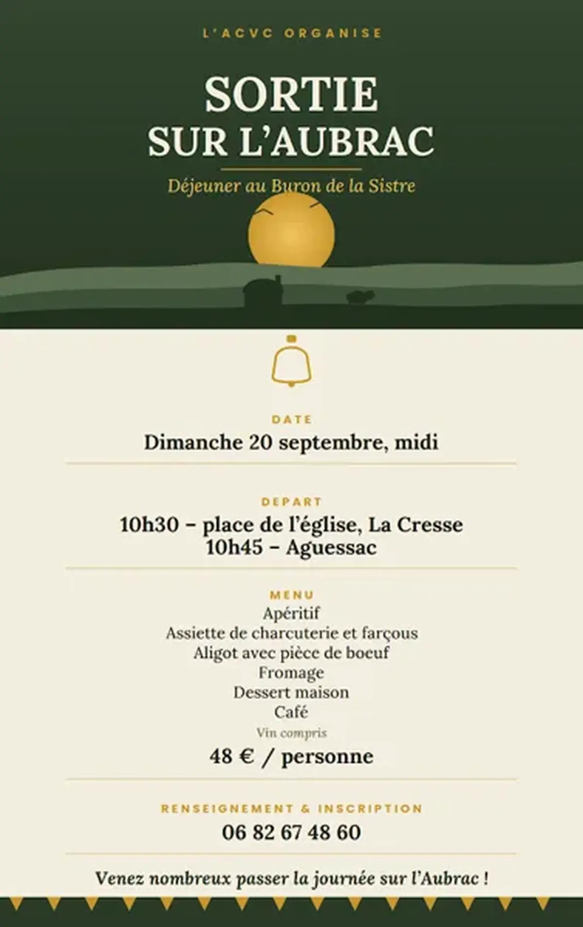 Sortie sur l'Aubrac au départ de la Cresse et départ d'Aguessac - Déjeuner au buron de la Sistre