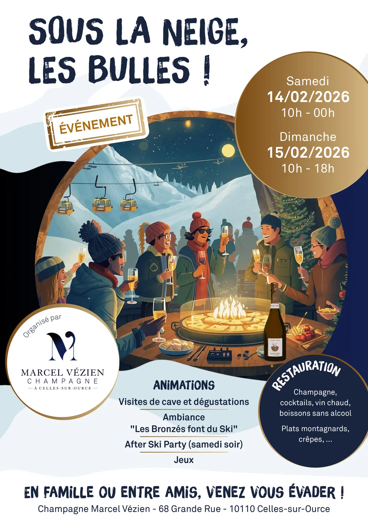 Sous la neige, les bulles au Champagne Marcel Vézien