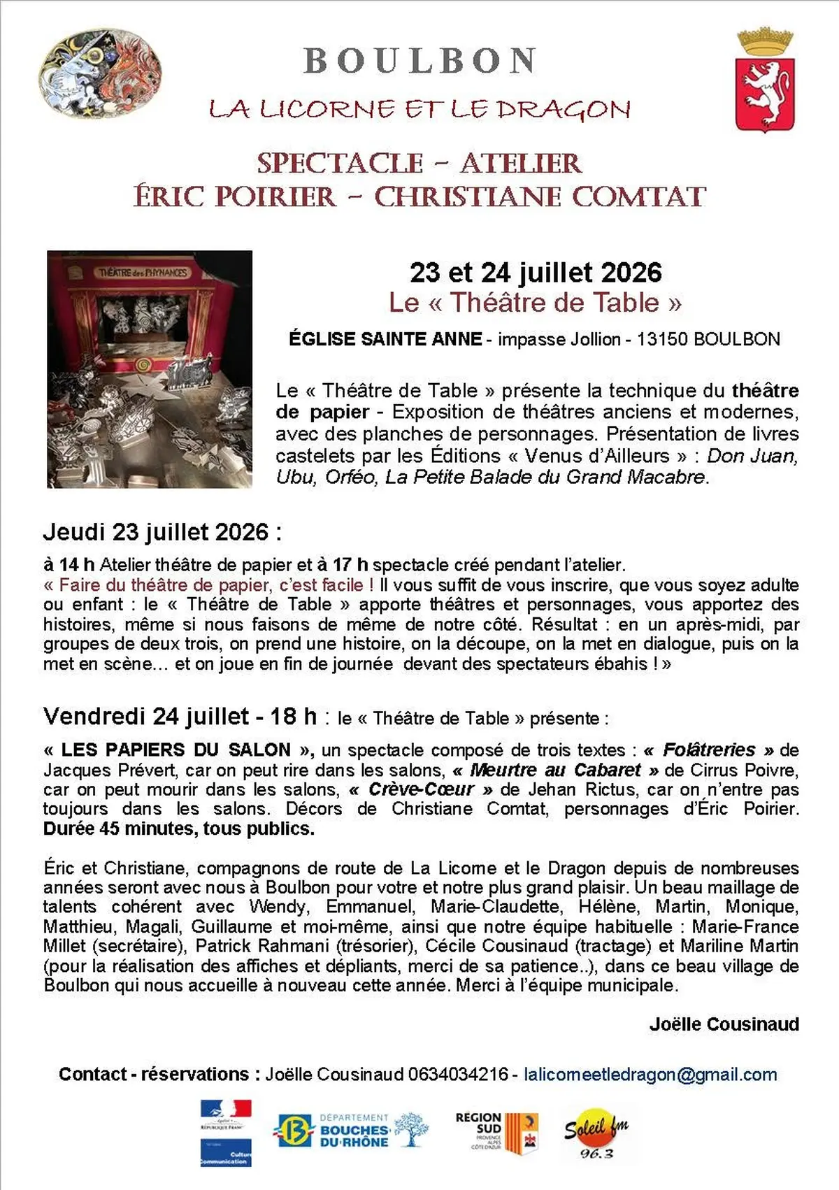 Spectacle/atelier - Le Théâtre de table