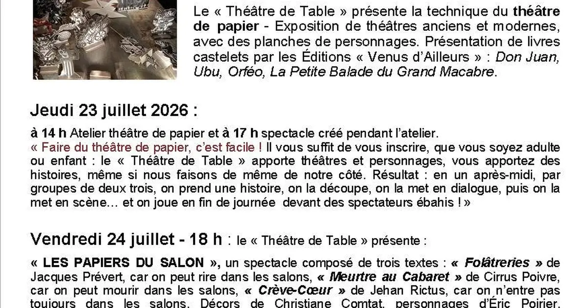 Spectacle/atelier - Le Théâtre de table