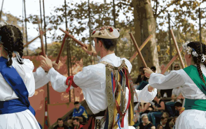 Spectacle de danse basque accompagné par le groupe de musique Korrontzi