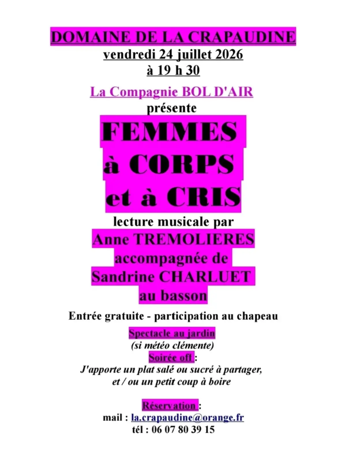 Spectacle Femmes à corps et à cris