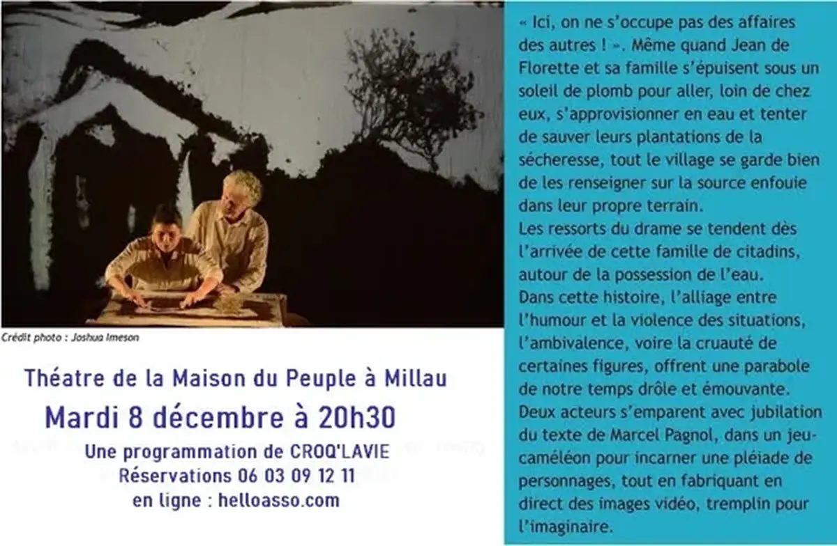 Spectacle  L'eau des collines  de Marcel Pagnol - Théâtre de la Maison du Peuple