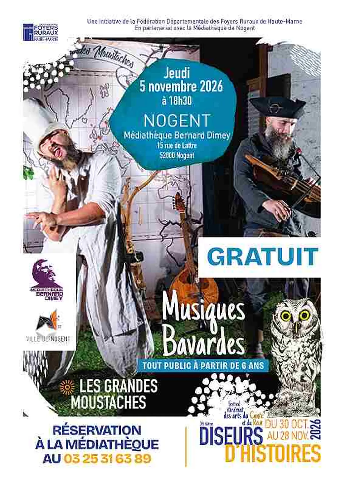 Spectacle musical et familial Musiques Bavardes des Grandes Moustaches