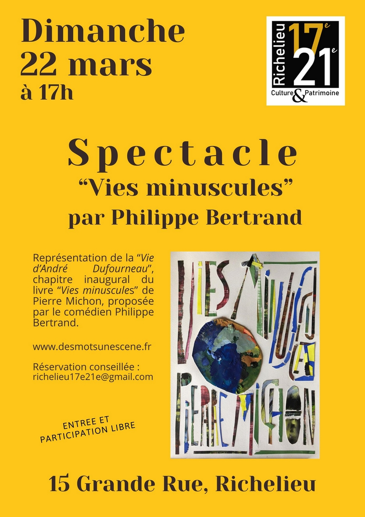 Spectacle : Vies minusculespar Philippe Bertrand