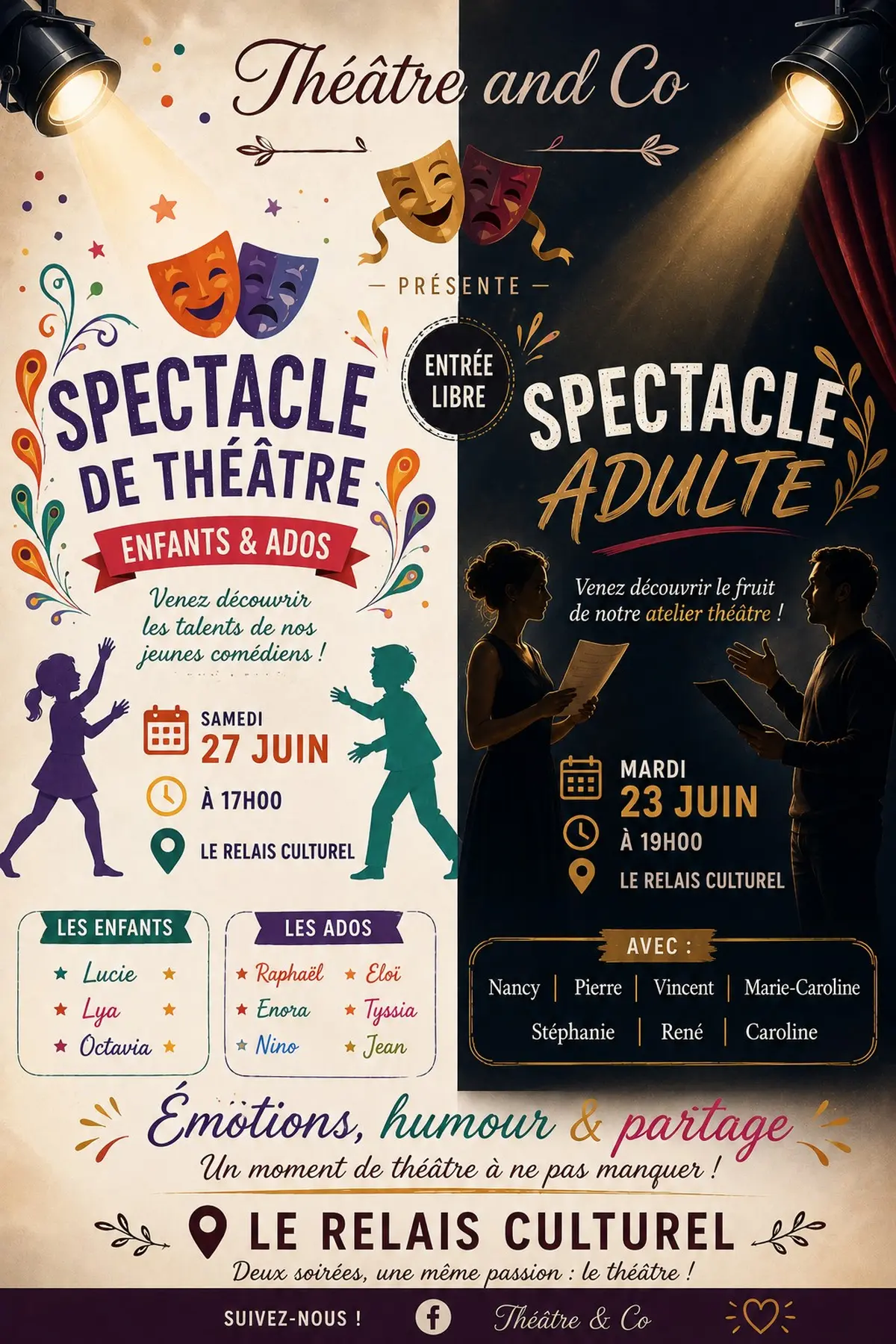 Spectacles de théâtre  par l’association Théâtre and Co 