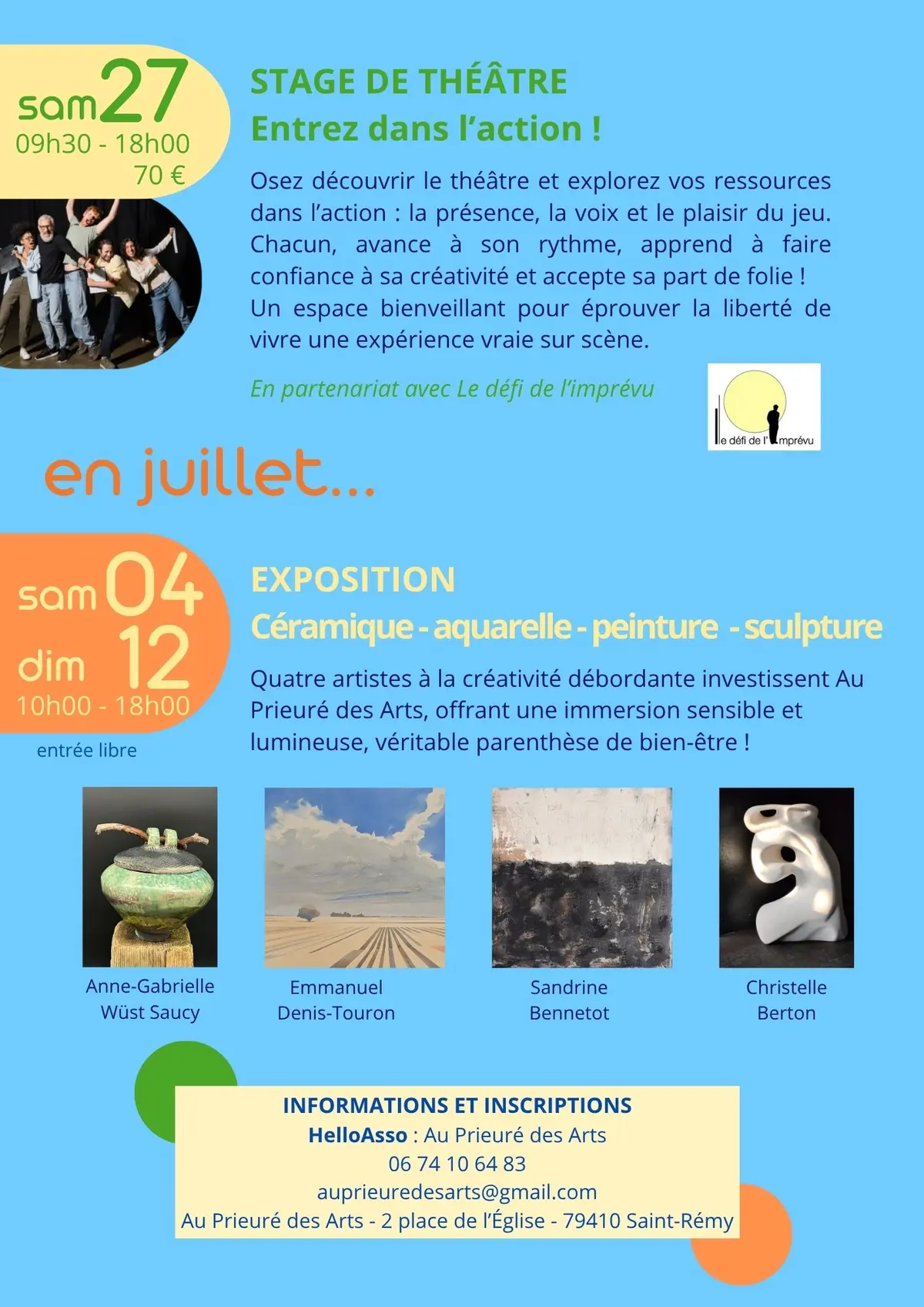 Stage au Prieuré des Arts au mois de juin et juillet à Saint-Rémy