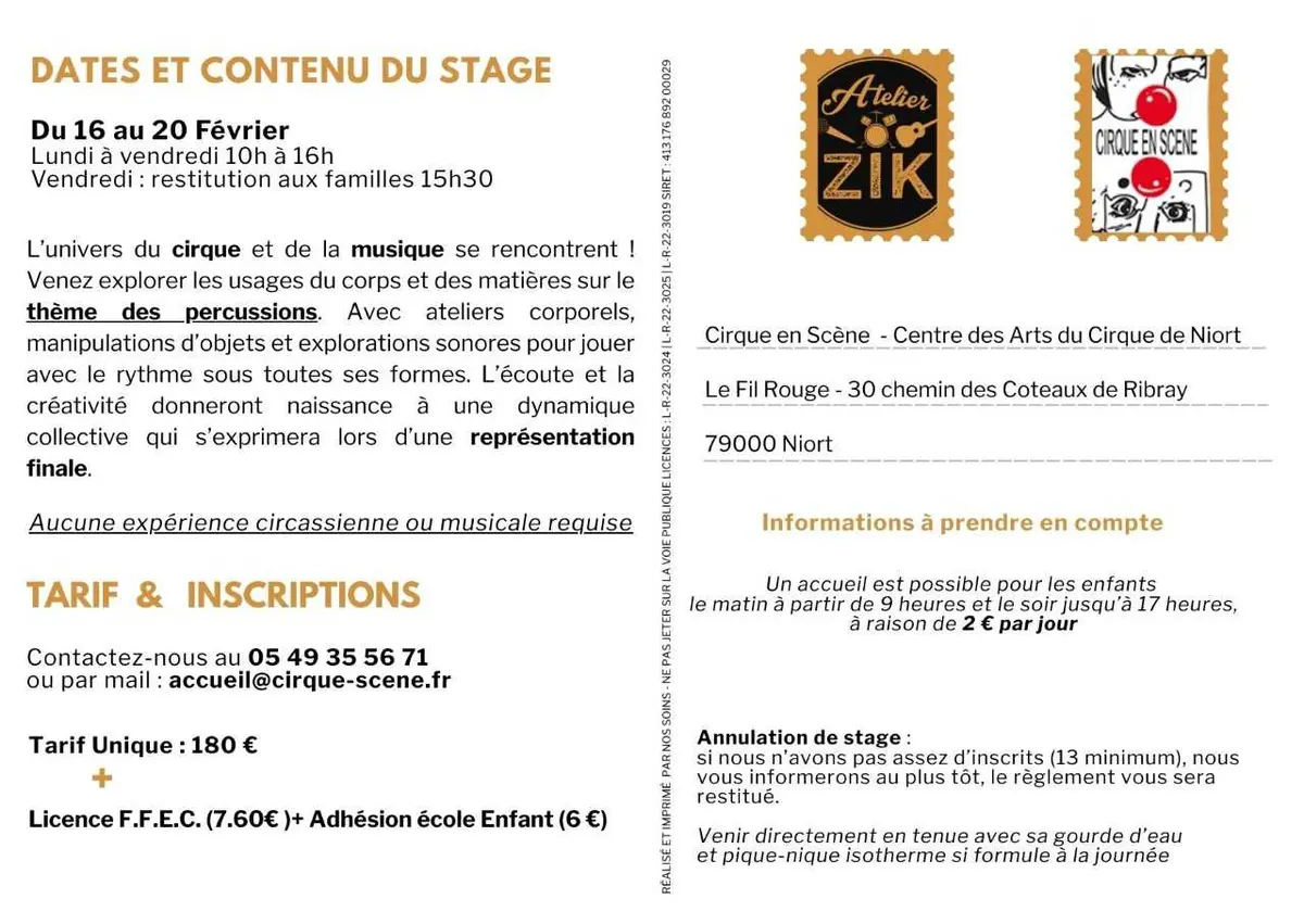 Stage cirque - percus avec cirque en scène à Niort