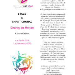 Stage de chant choral par le Festival Vino Voce - Chants du Monde