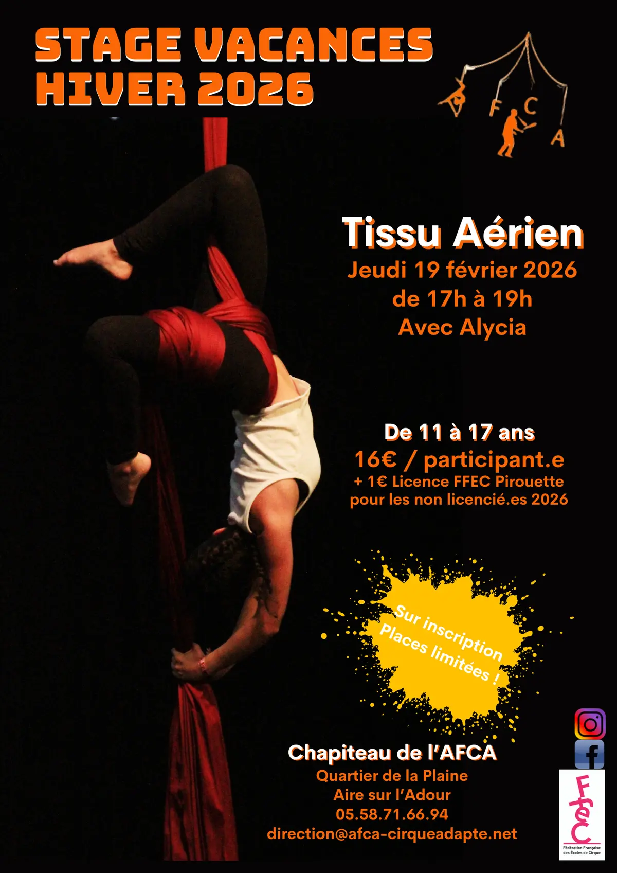 Stage de cirque vacances d'hiver : tissu aérien