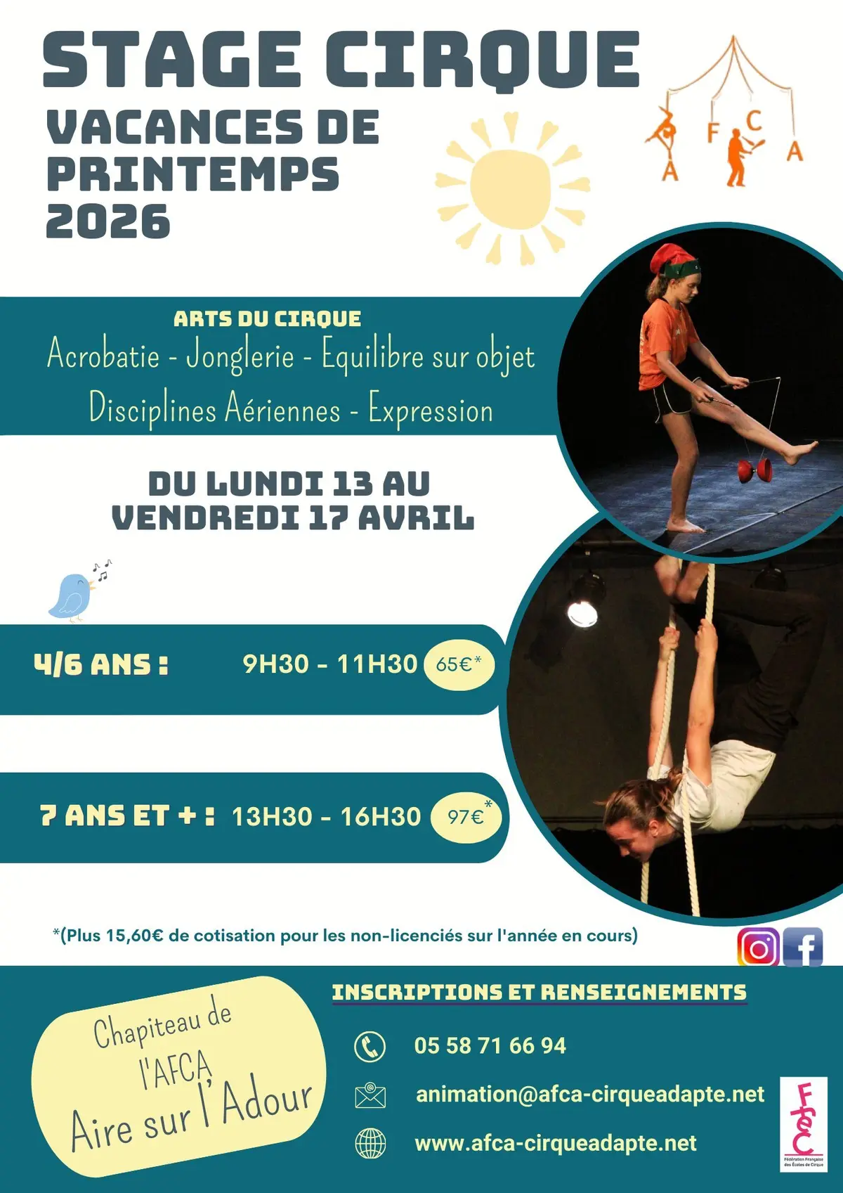 Stage de cirque vacances de printemps