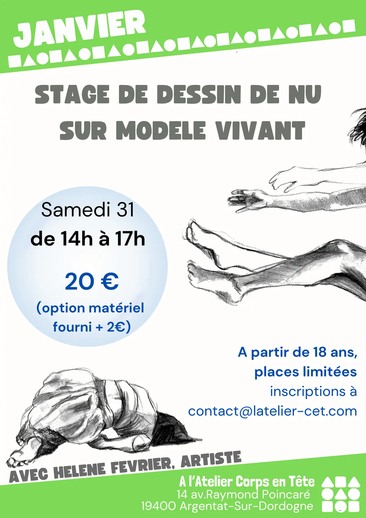 Stage de dessin de nu sur modèle vivant