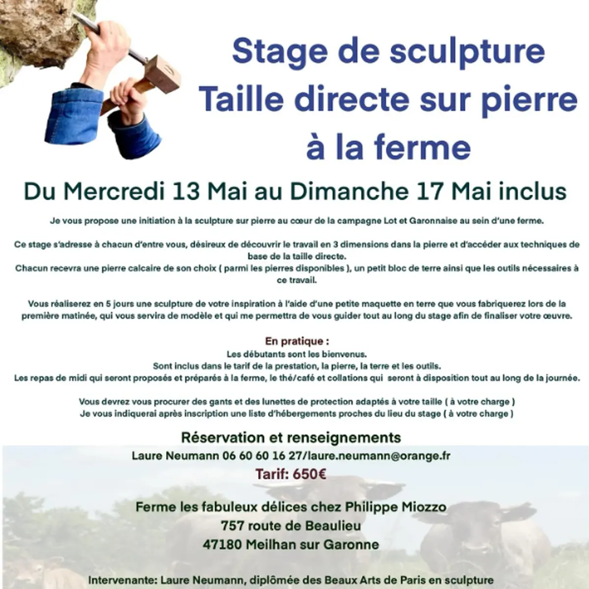 Stage de sculpture sur pierre à la ferme