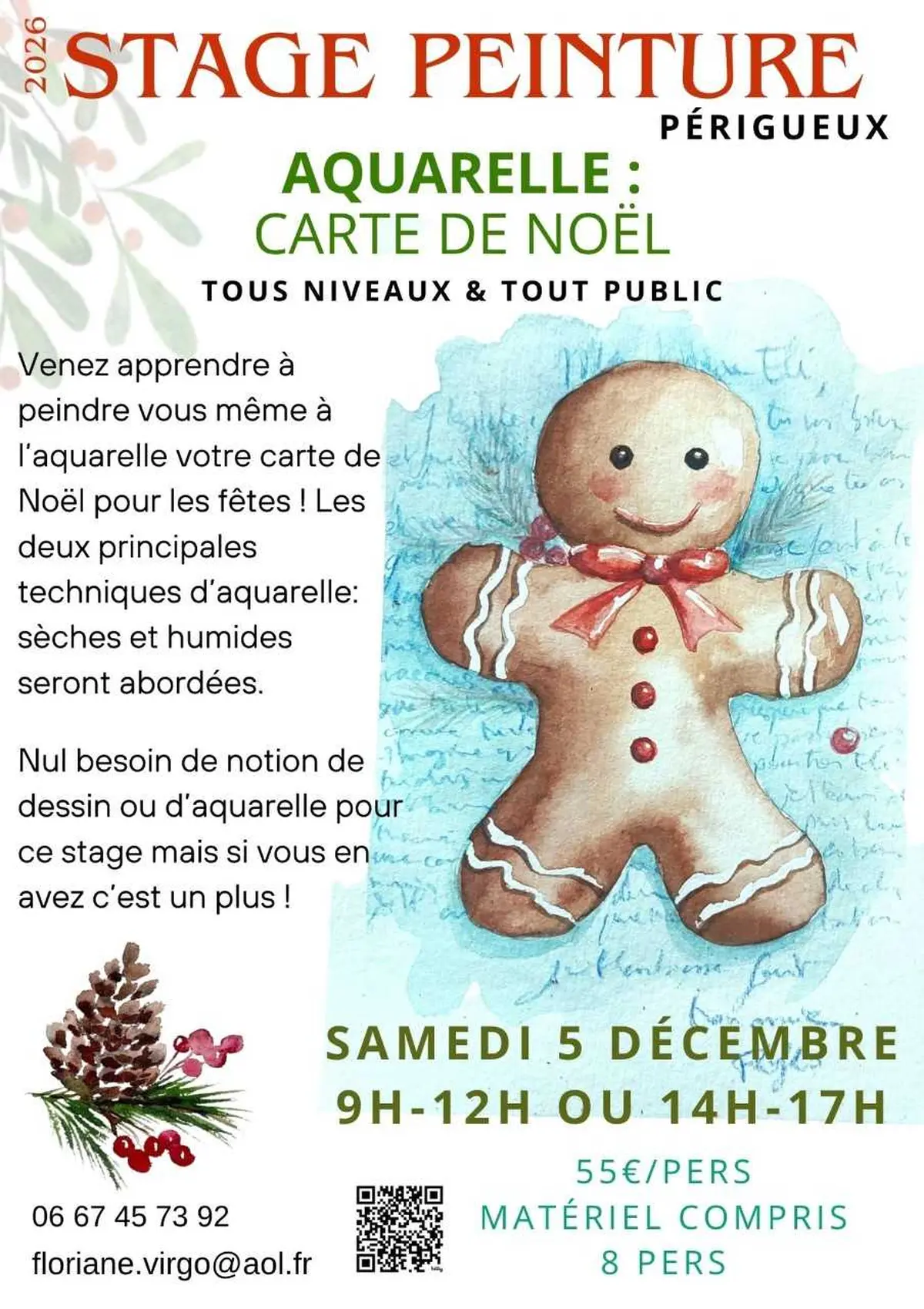 Stage peinture : Aquarelle - Carte de Noël par Floriane VIRGO